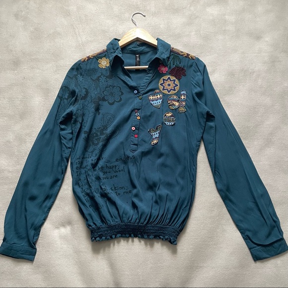 Desigual Tops - Desigual Embroidered Patchwork Blouse Small